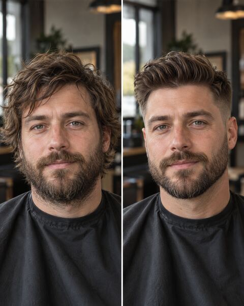 Before and after haircut transformation barber portfolio example