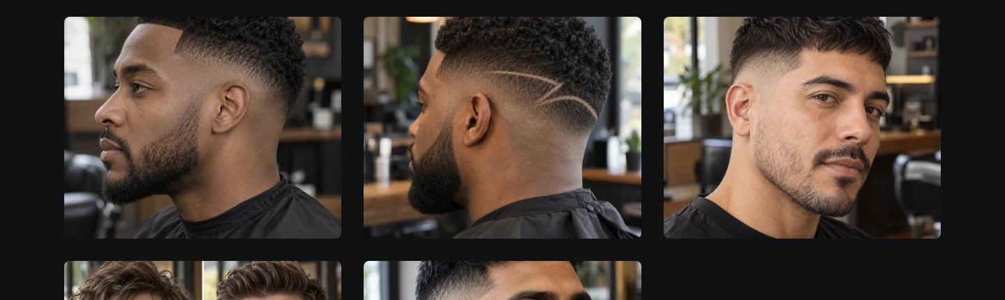 Real desktop screenshot of Alex Morgan’s haircut and grooming gallery in Portfolio Store
