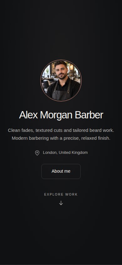 Real mobile screenshot of Alex Morgan Barber’s profile in Obsidian