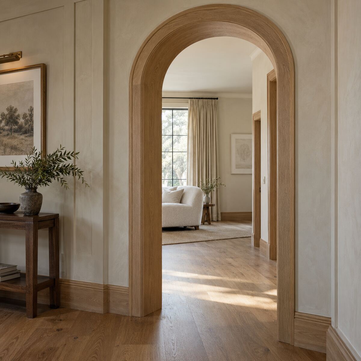 Custom arched oak casing finish carpentry example