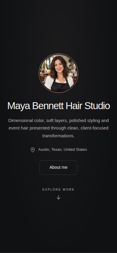 Obsidian mobile layout displaying the hair stylist profile