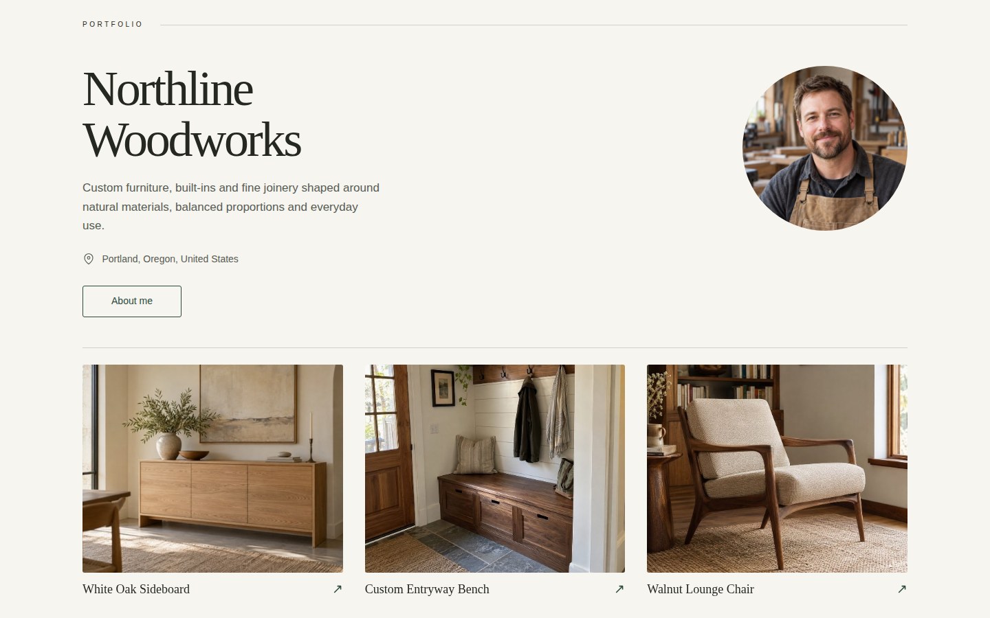 Northline Woodworks profile and woodworking projects in the real Portfolio Store Classic template