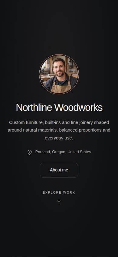 Obsidian woodworker portfolio in a mobile layout